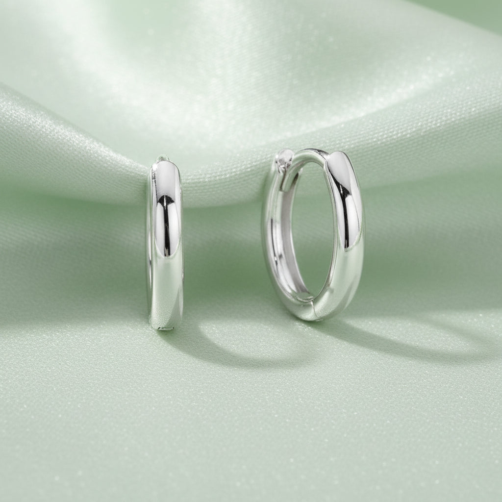 9ct Plain White Gold Huggie Earrings (12mm)