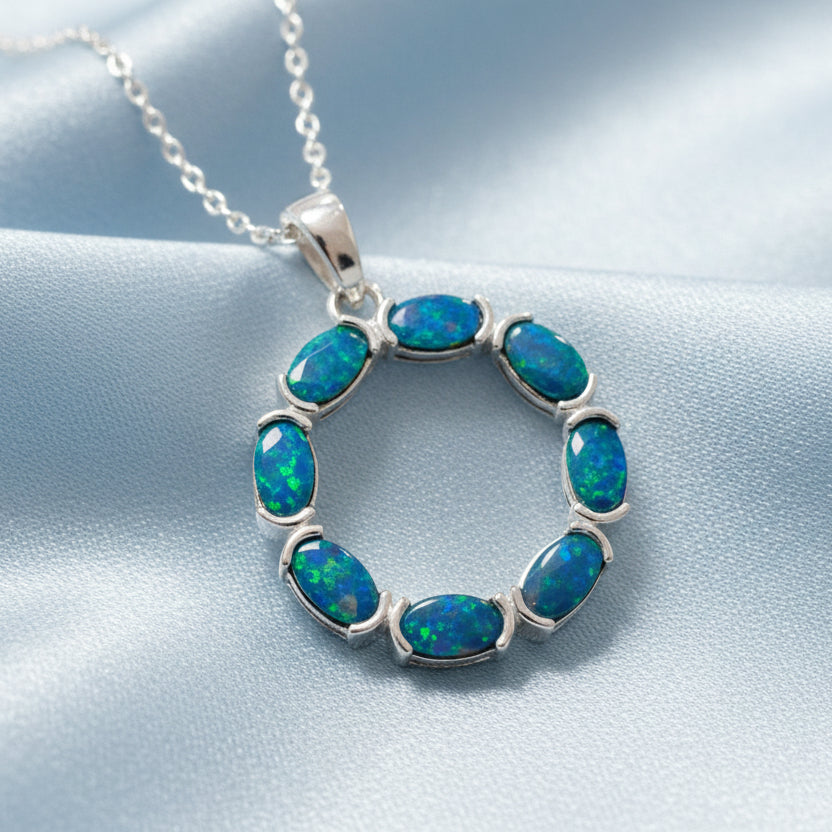 Sterling Silver Boulder Doublet Opal Open Circle Pendant