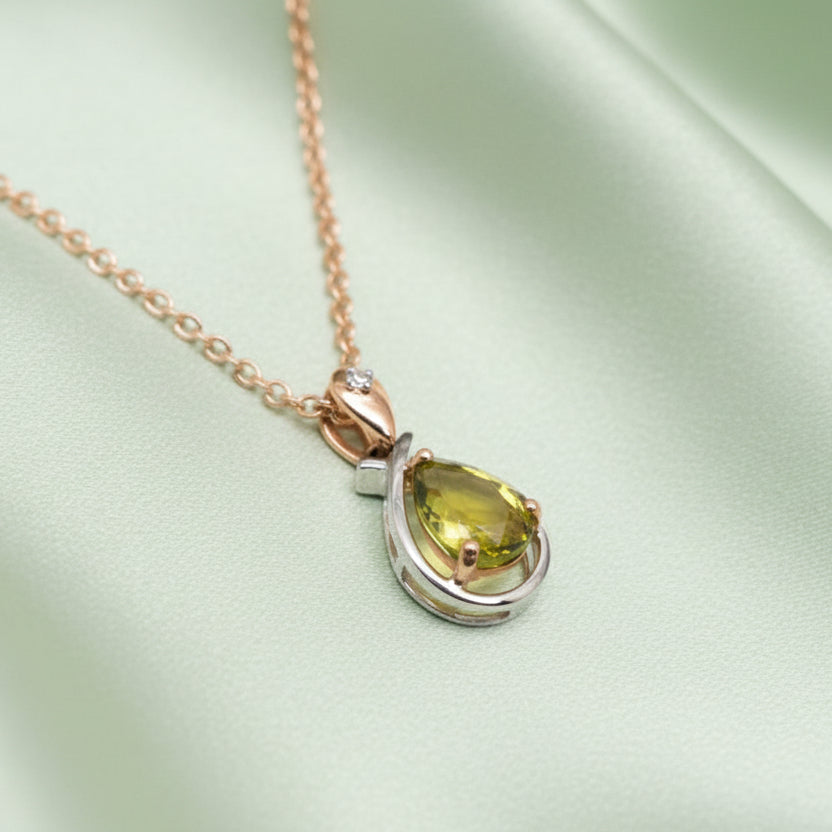 9ct White & Rose Gold Peridot & Diamond Pendant
