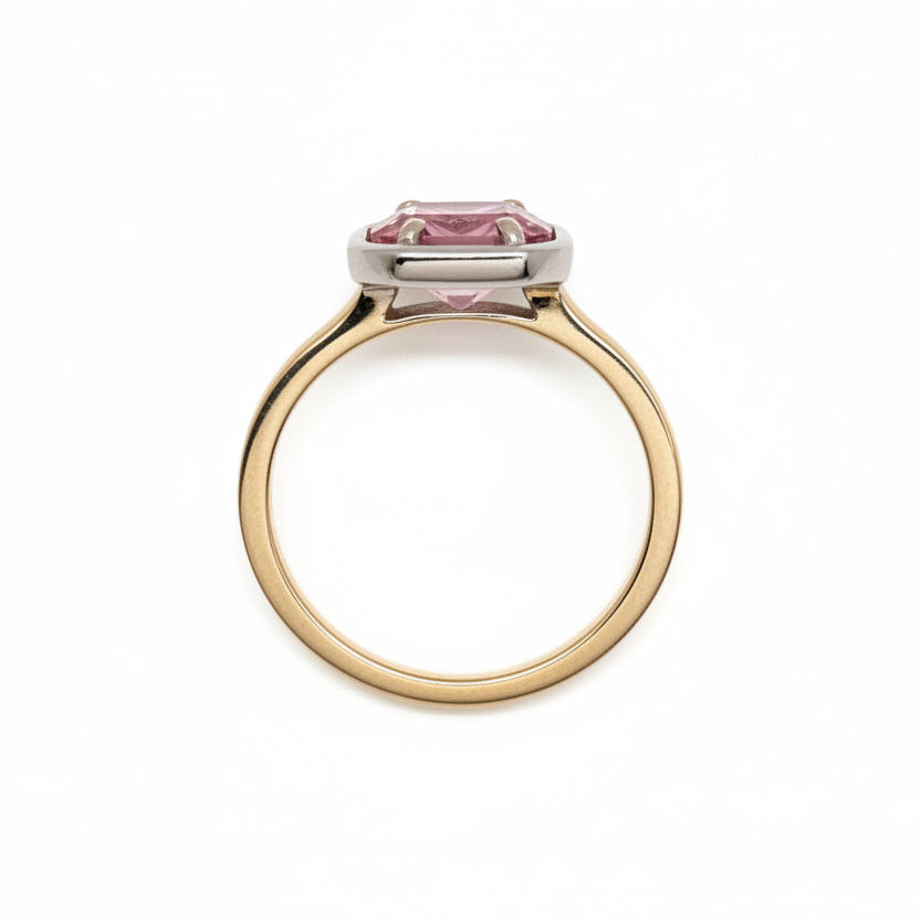 9ct 3 tone Pink Tourmaline Diamond Halo Ring