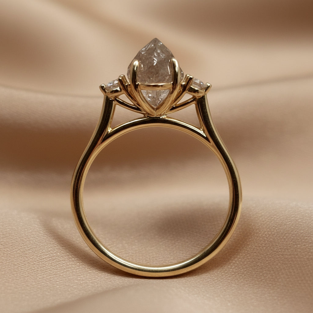 9ct Gold Kimberley Champagne Argyle Rough & Argyle Round Diamond Trilogy Ring