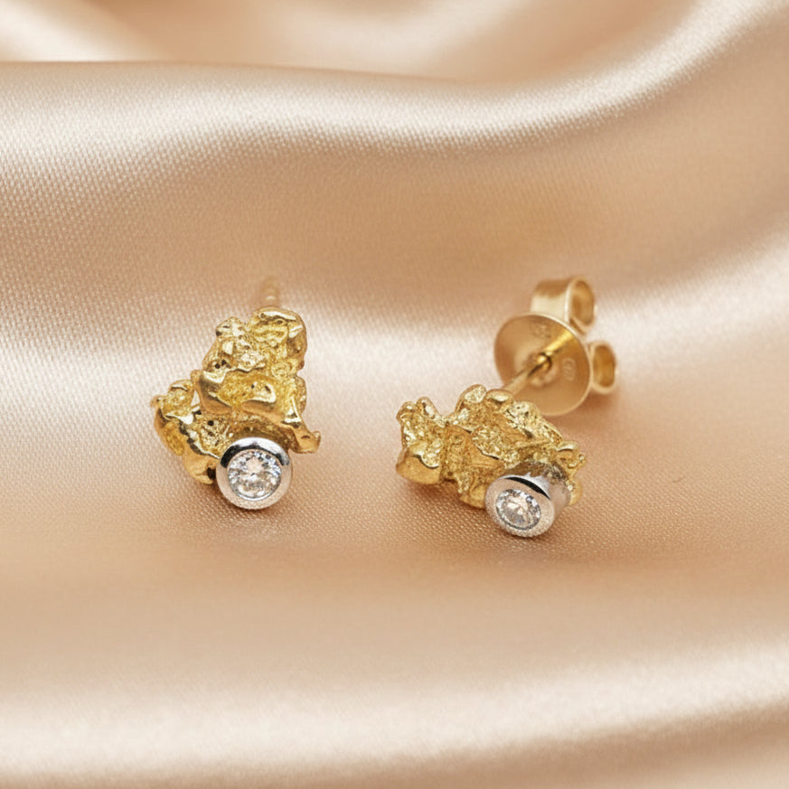 18ct Yellow & White Gold Nugget & Argyle Diamond Stud Earrings