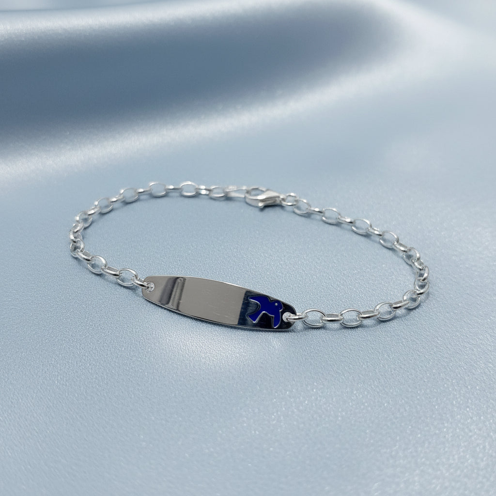 Sterling Silver Baby ID Bracelet with Bluebird