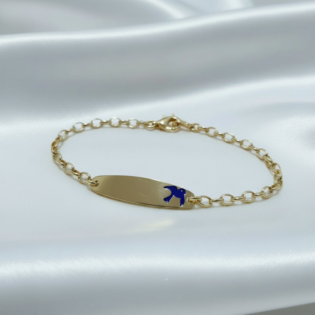 Sterling Silver Baby ID Bracelet with Bluebird - Gold Plated