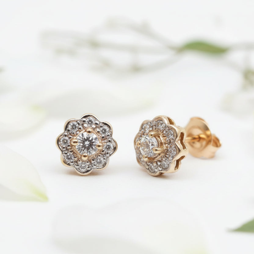 9ct Gold & Diamond Daisy Cluster Stud Earrings