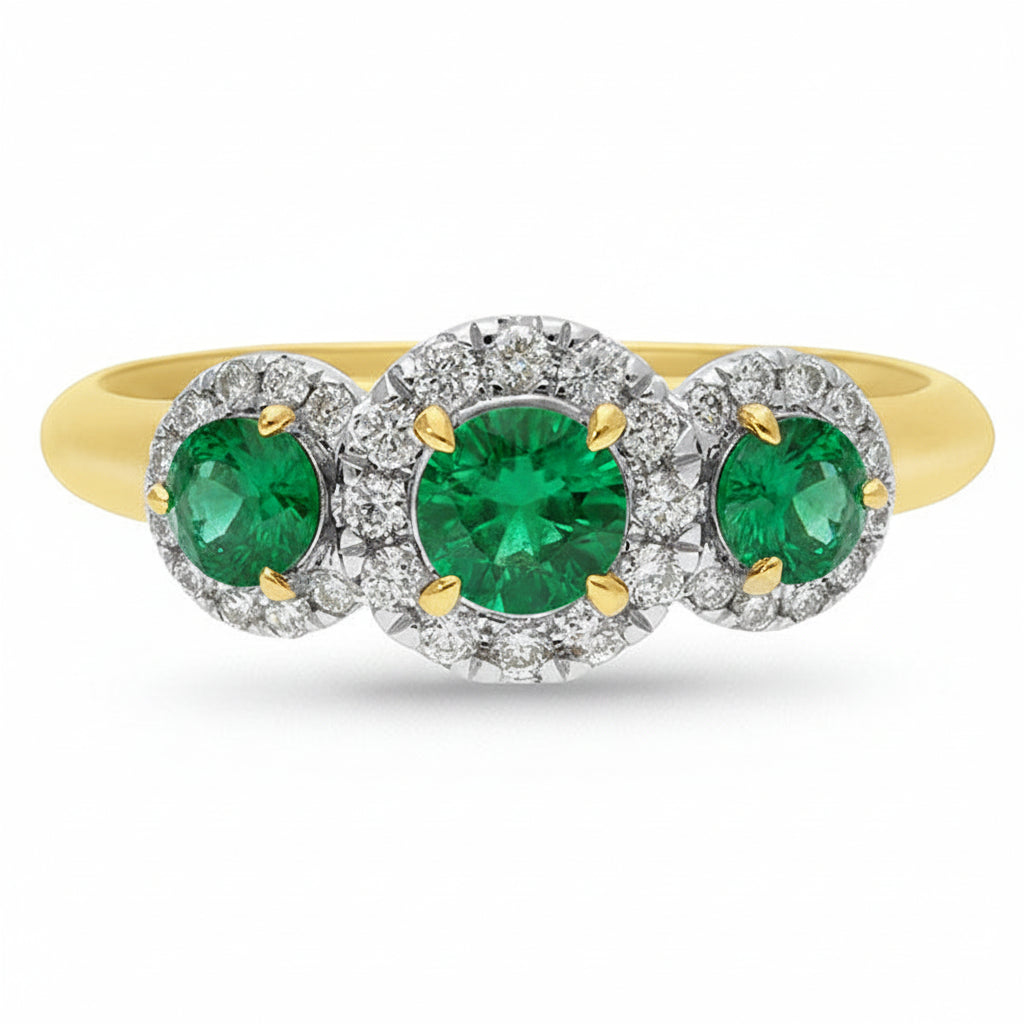 9ct Gold Trilogy Emerald & Diamond Ring - Size O