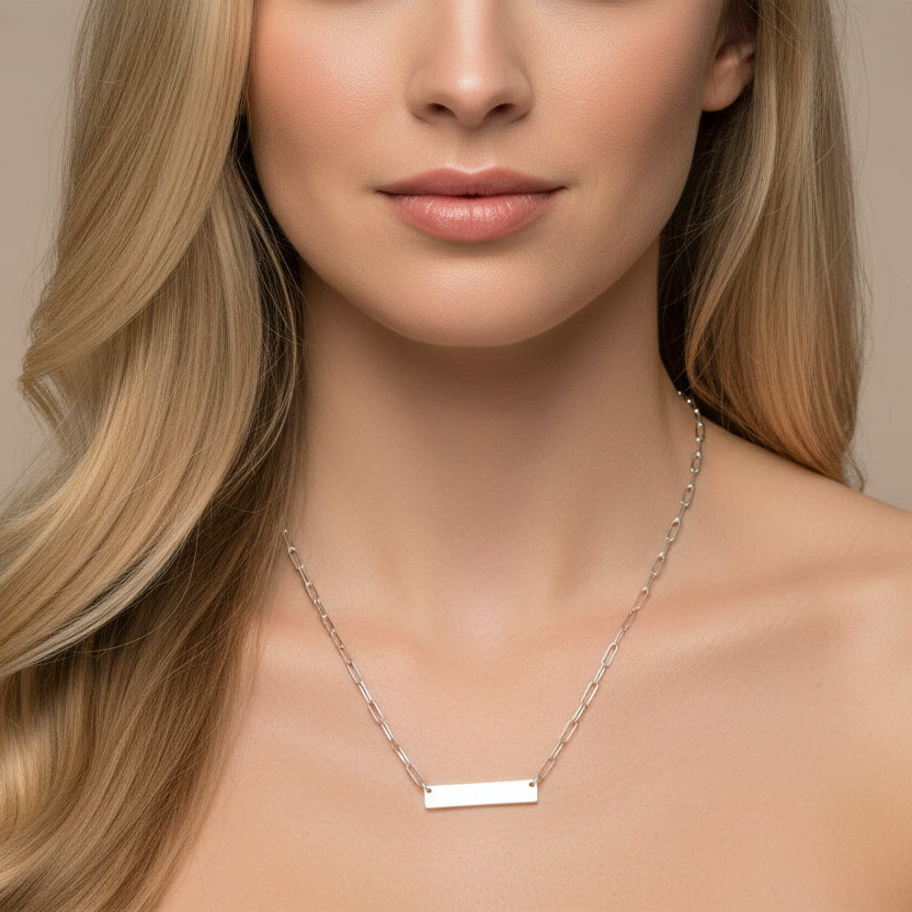 Sterling Silver Cable ID Plate Necklace
