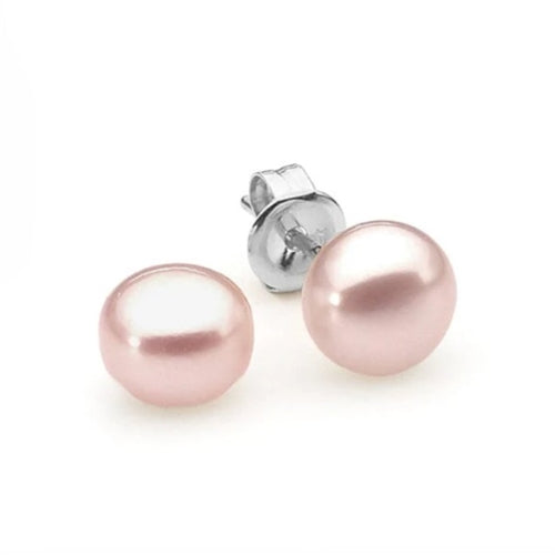 Ikecho Sterling Silver 8mm Pink FWP Stud Earrings