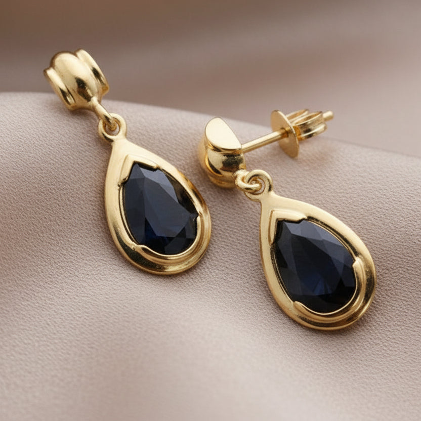 9ct Gold & Pear Shaped Sapphire Earrings
