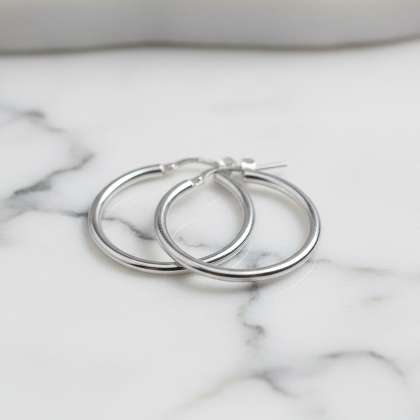 Sterling Silver Plain Hoop Earrings - 20mm