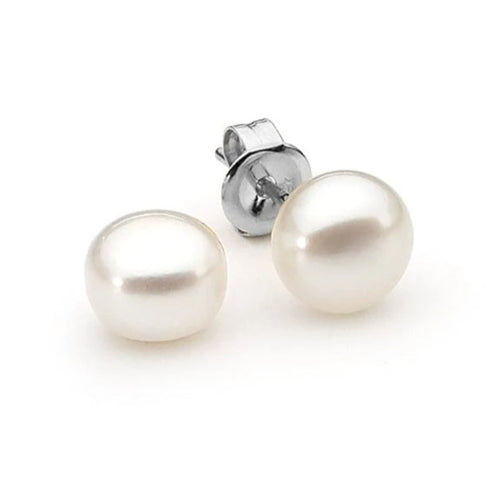 Ikecho Sterling Silver 8mm White FWP Stud Earrings