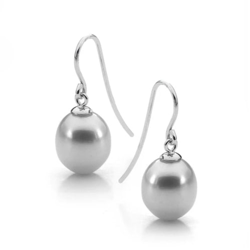 Ikecho Sterling Silver 8mm Grey FWP Drop Earrings
