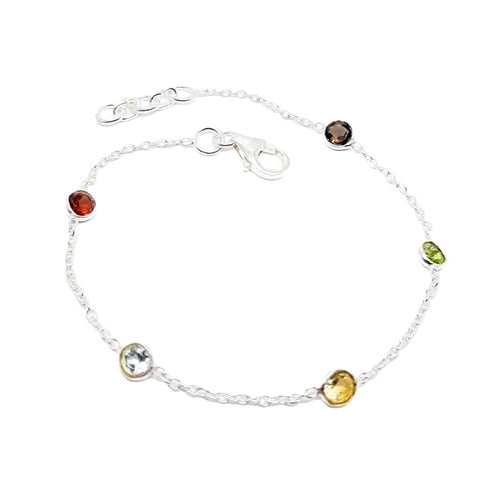 Sterling Silver Multicoloured Natural Gemstone Bracelet