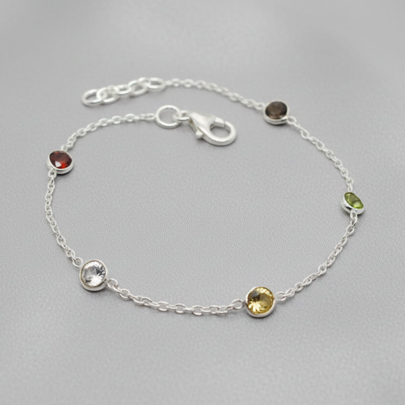 Sterling Silver Multicoloured Natural Gemstone Bracelet