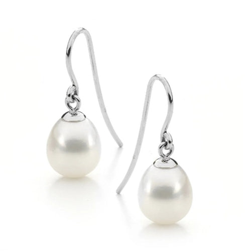 Ikecho Sterling Silver 8mm White FWP Drop Earrings