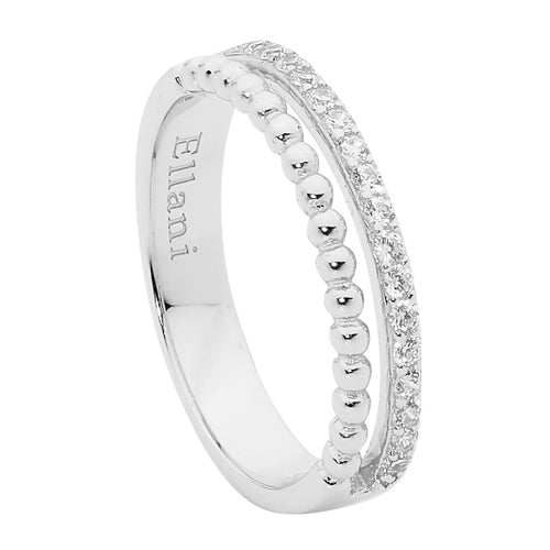 Ellani Sterling Silver CZ & Bubble Split Band Ring - Size 6 (L.5)