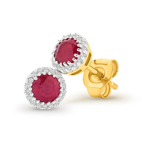 9ct Gold Ruby & Diamond Stud Earrings