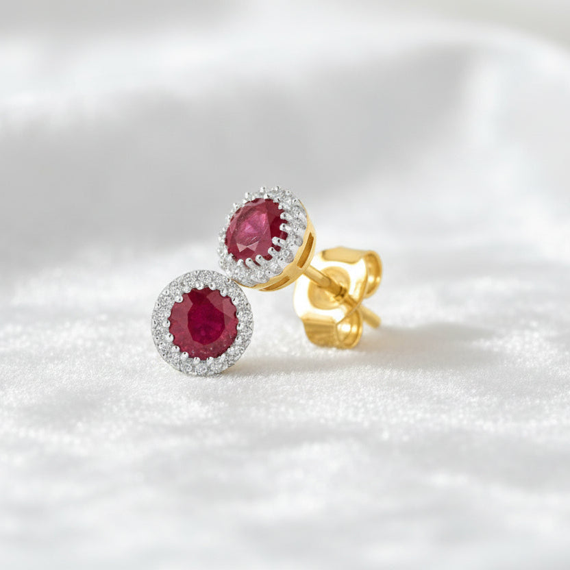9ct Gold Ruby & Diamond Stud Earrings