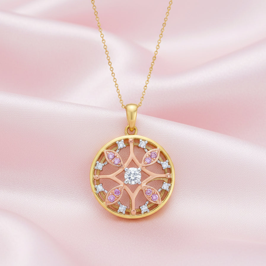 Pink Caviar 9ct YRW Multicolour Gold & Diamonds Pendant