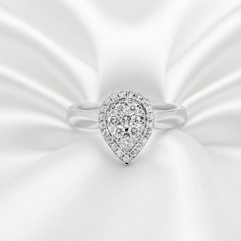 9ct White Gold Pear Cluster 'Rainforest' Argyle Diamonds Ring - Size N
