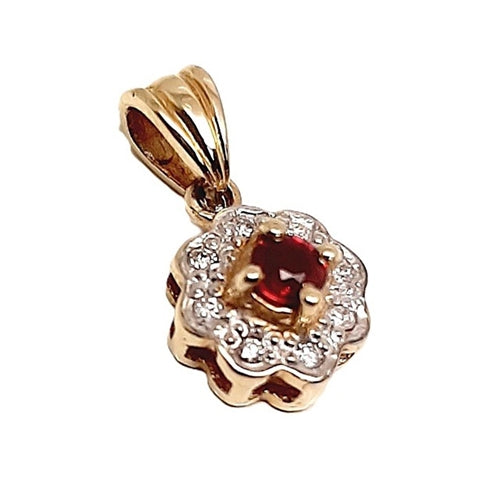 9ct Gold & Diamond Daisy Cluster Pendant with Ruby Centre