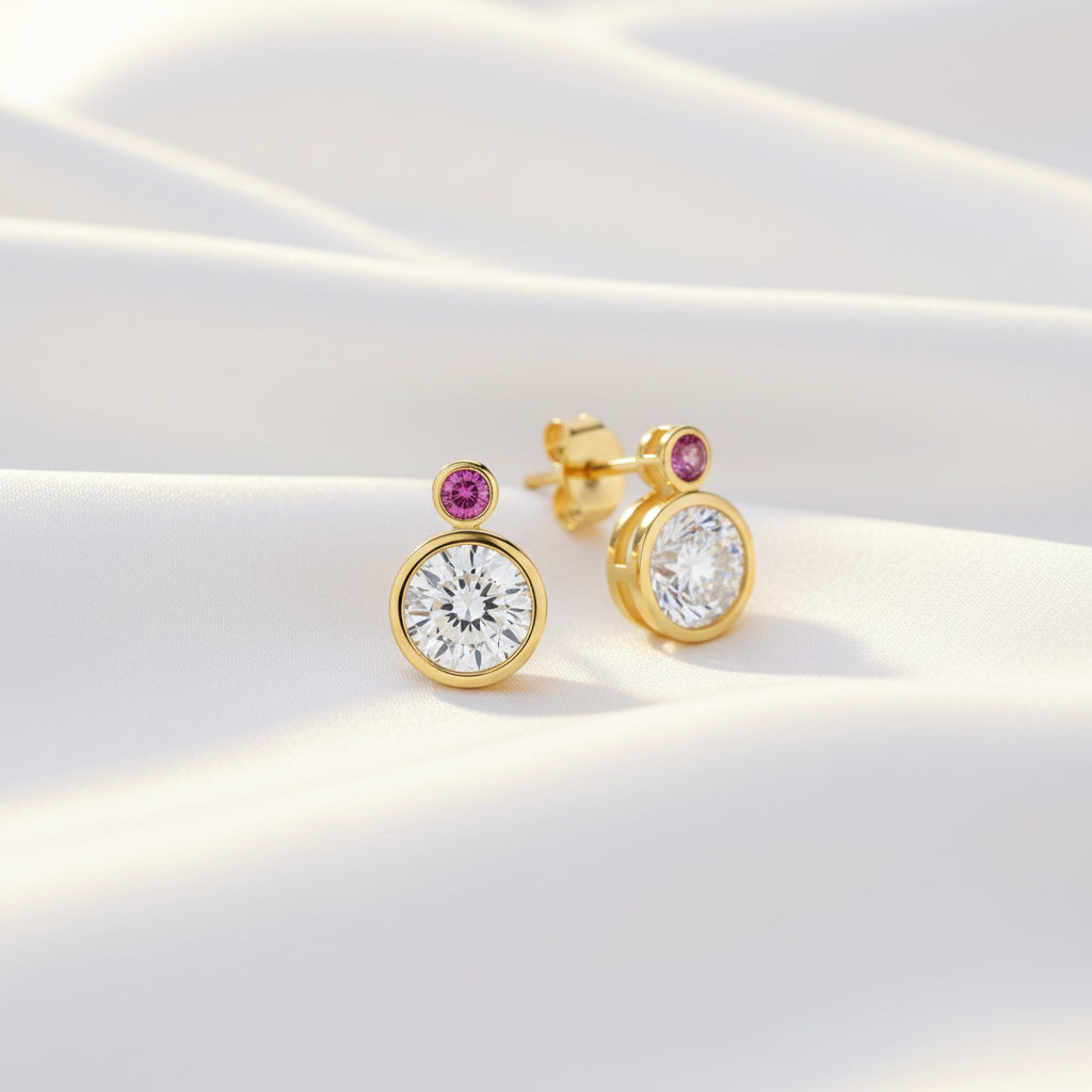 9ct Gold Lab Grown Diamond & Rhodolite Garnet Stud Earrings