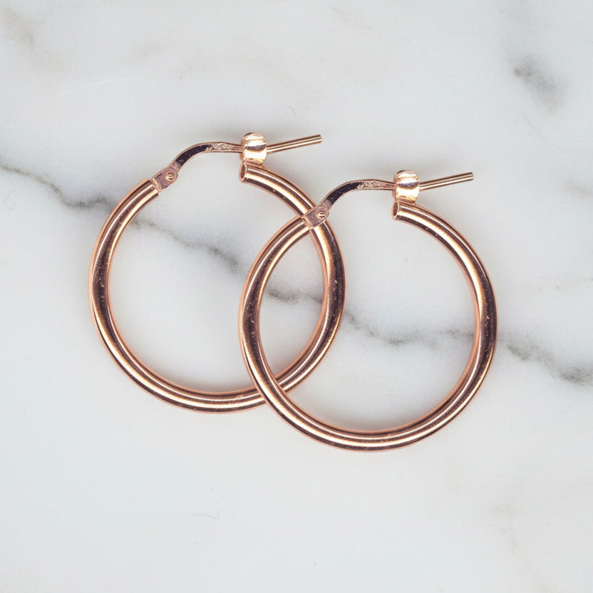 9ct Rose Gold Plain Hoop Earrings - 20mm