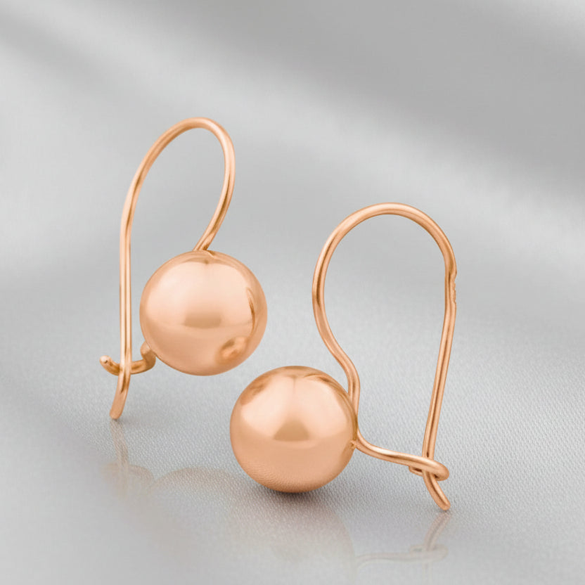 9ct Rose Gold 8mm Euro Ball Earrings