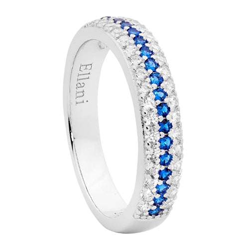 Ellani Sterling Silver 3 Row Blue & White CZ Ring - Size 8 (P.5)