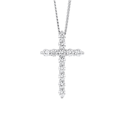 Ellani Sterling Silver CZ Cross Necklace