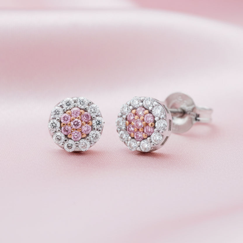 9ct White & Rose Gold Pink Argyle Diamond Cluster Earrings