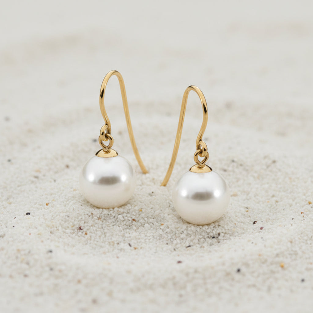 Ikecho 9ct Gold 8mm Round FWP Drop Earrings