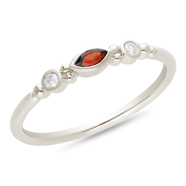 9ct White Gold Marquise Ruby & Diamond Ring - Size O