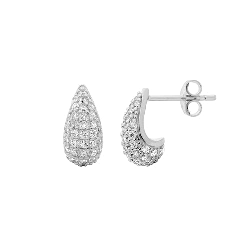 Ellani Sterling Silver CZ Pave Tear Drop Earrings