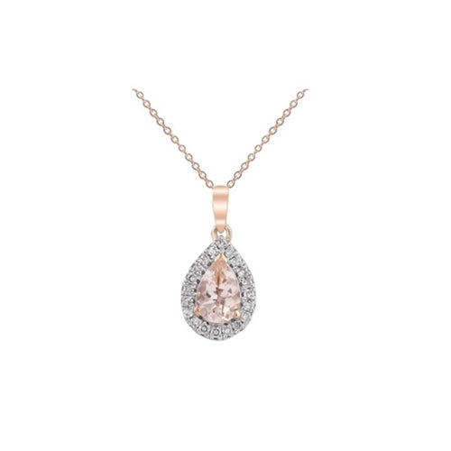 9ct Rose Gold Morganite & Diamond Pear Shaped Pendant