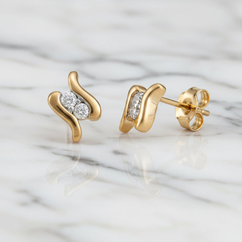 9ct YG & Diamonds Droplet 'Souls' Stud Earrings