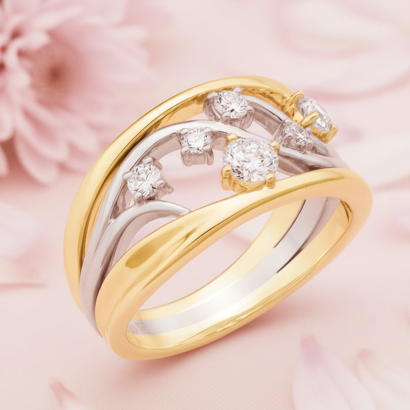9ct Gold & White Gold Lab Grown Diamonds Ring - Size P