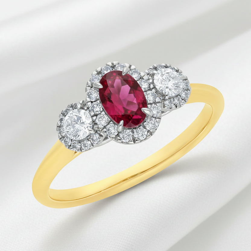 9ct Gold Oval Ruby & Diamond Ring - Size O