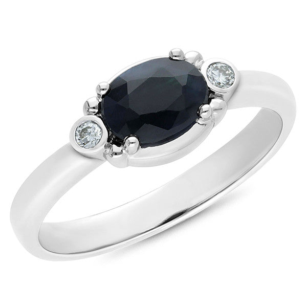 9ct White Gold Oval Sapphire & Diamond Ring - Size N