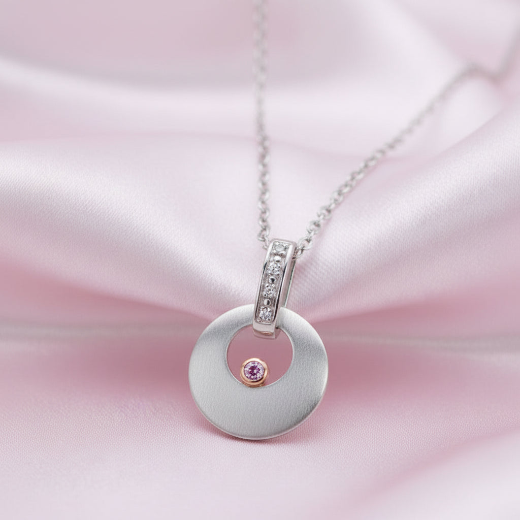 Pink Caviar 9ct White/Rose Gold Dome Pendant