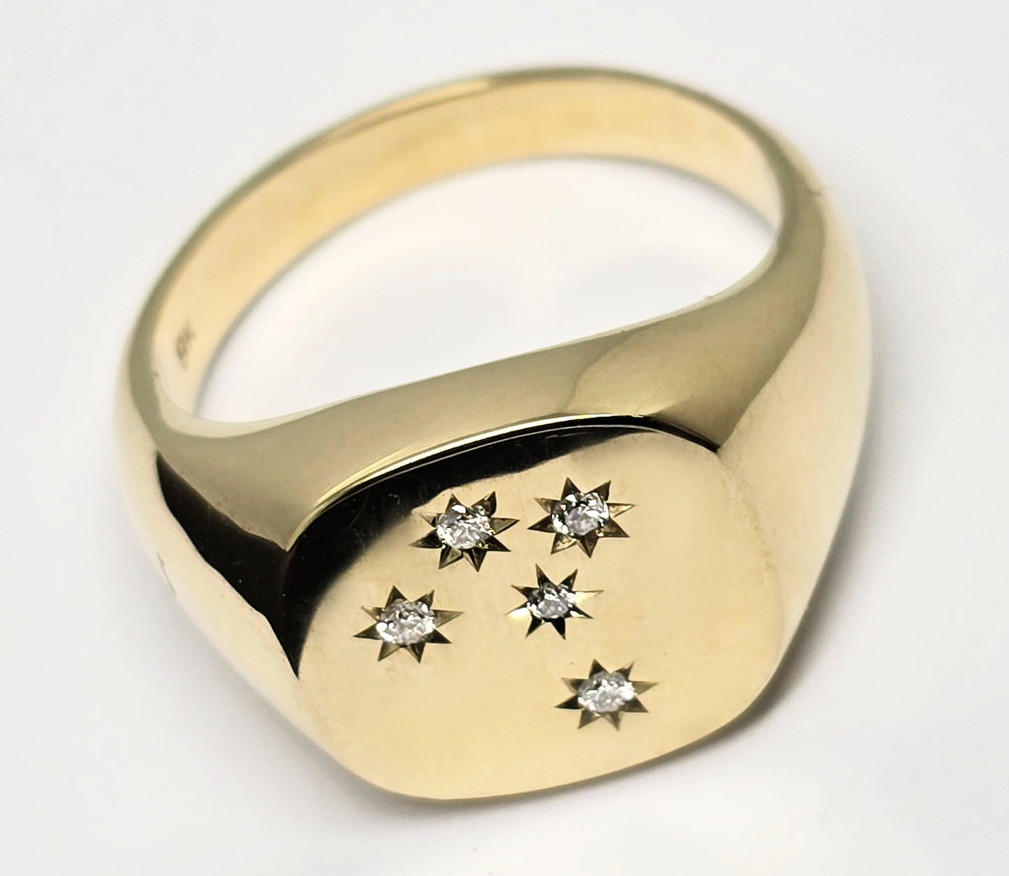 9ct Diamond set Southern Cross Signet Ring - Size U