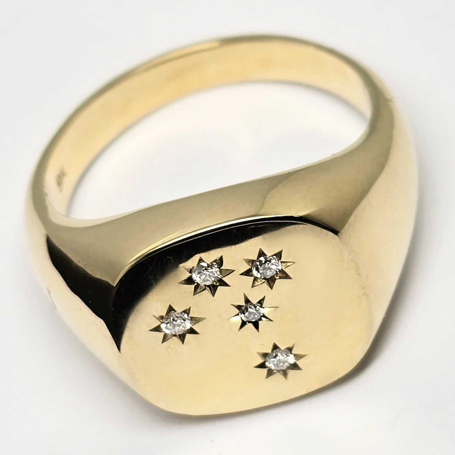 9ct Diamond set Southern Cross Signet Ring - Size U