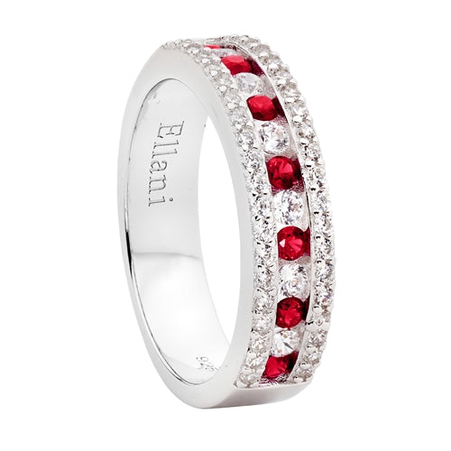 Ellani Sterling Silver Ring Red & White CZ Ring - Size 7