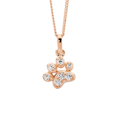 Ellani Sterling Silver CZ Paw Necklace - Rose Gold