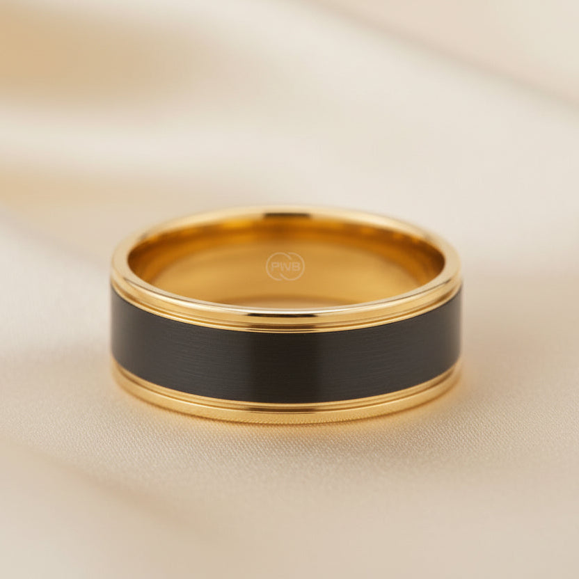 9ct Gold & Zirconium Wedder - Size W