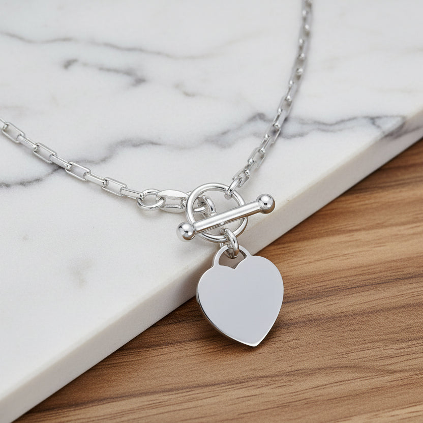Sterling Silver Heart Cable Necklace with TBar Fitting