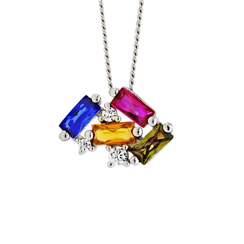 Ellani Staggered Multi Colour CZ Necklace