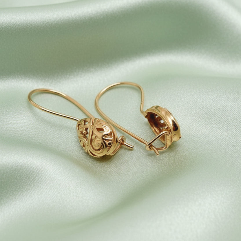 9ct Gold Earrings with Tear Filigree Drop