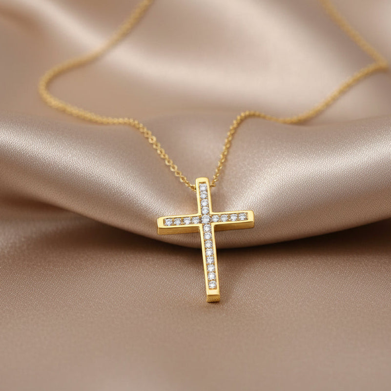 9ct Gold 0.25ct Diamond Set Cross Slider Pendant