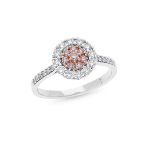 Pink Caviar 18ct White/Rose Gold Diamond Ring - Size N.5